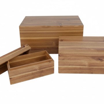 Premium Acacia Wood Lidded Storage Boxes - Set of 3 for Home & Office